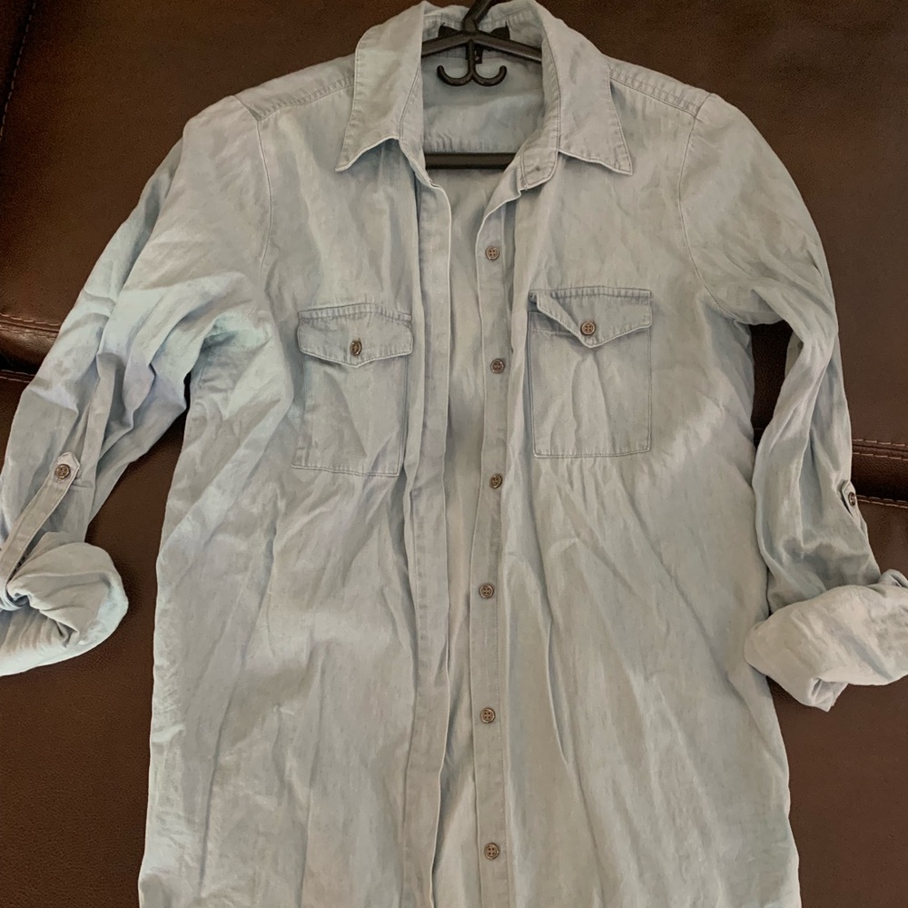 Lightweight Denim Chambray Button-Up Shirt